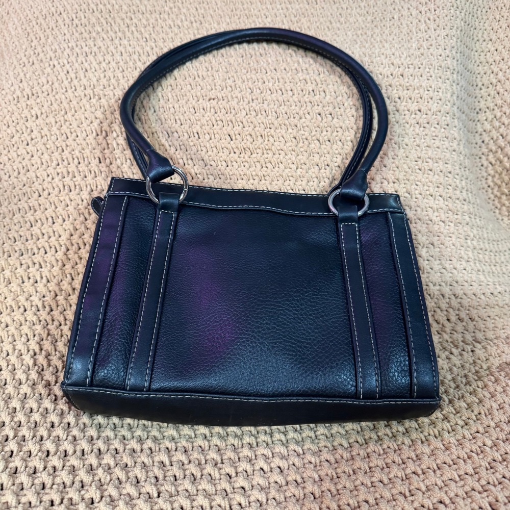 Saghabor Black Faux Leather Shoulder Bag‎ Zip Top Purse